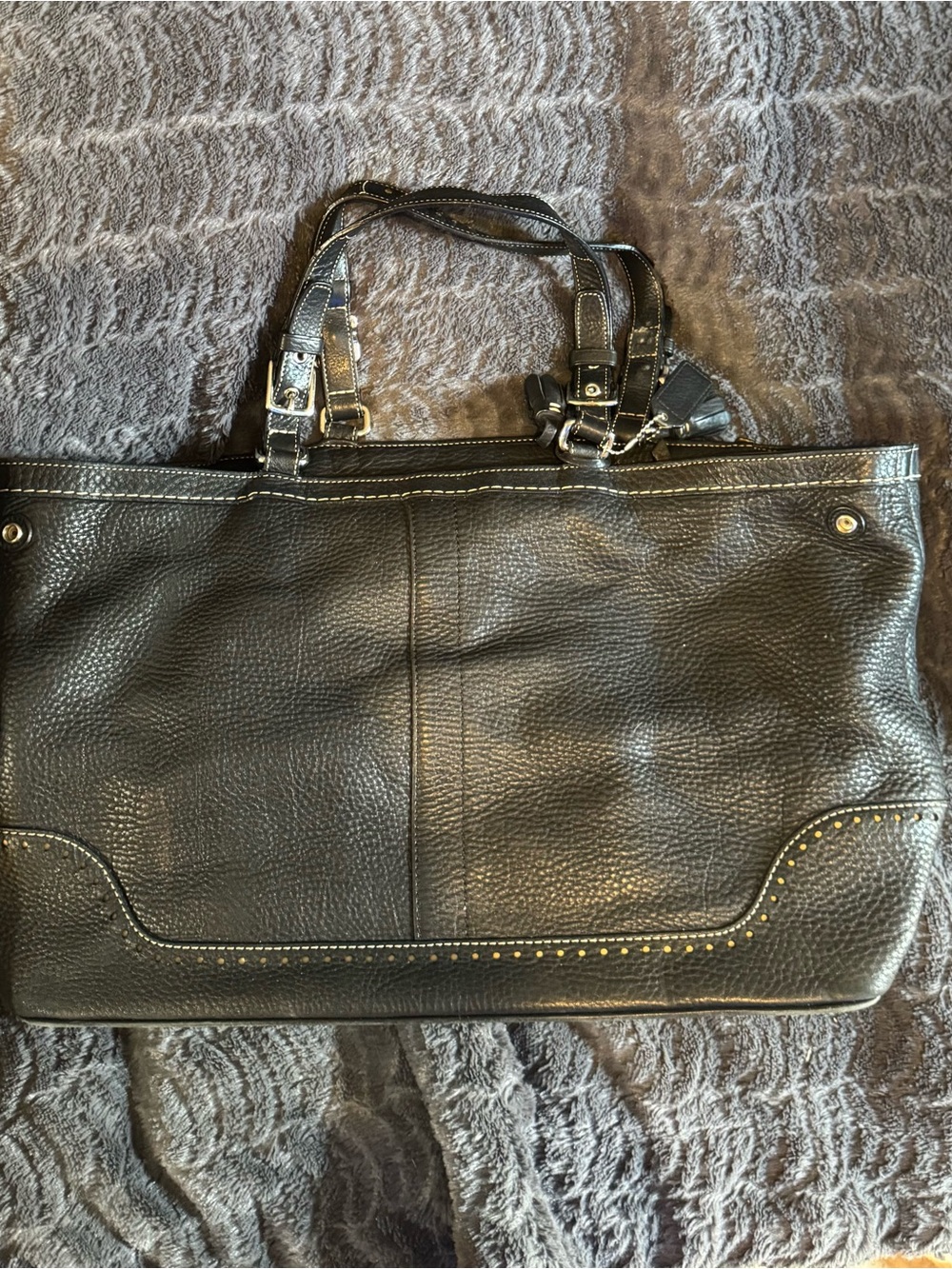 Coach 5749 Black Pebbled Leather Large Tote Shoulder Bag Y2K Vintage